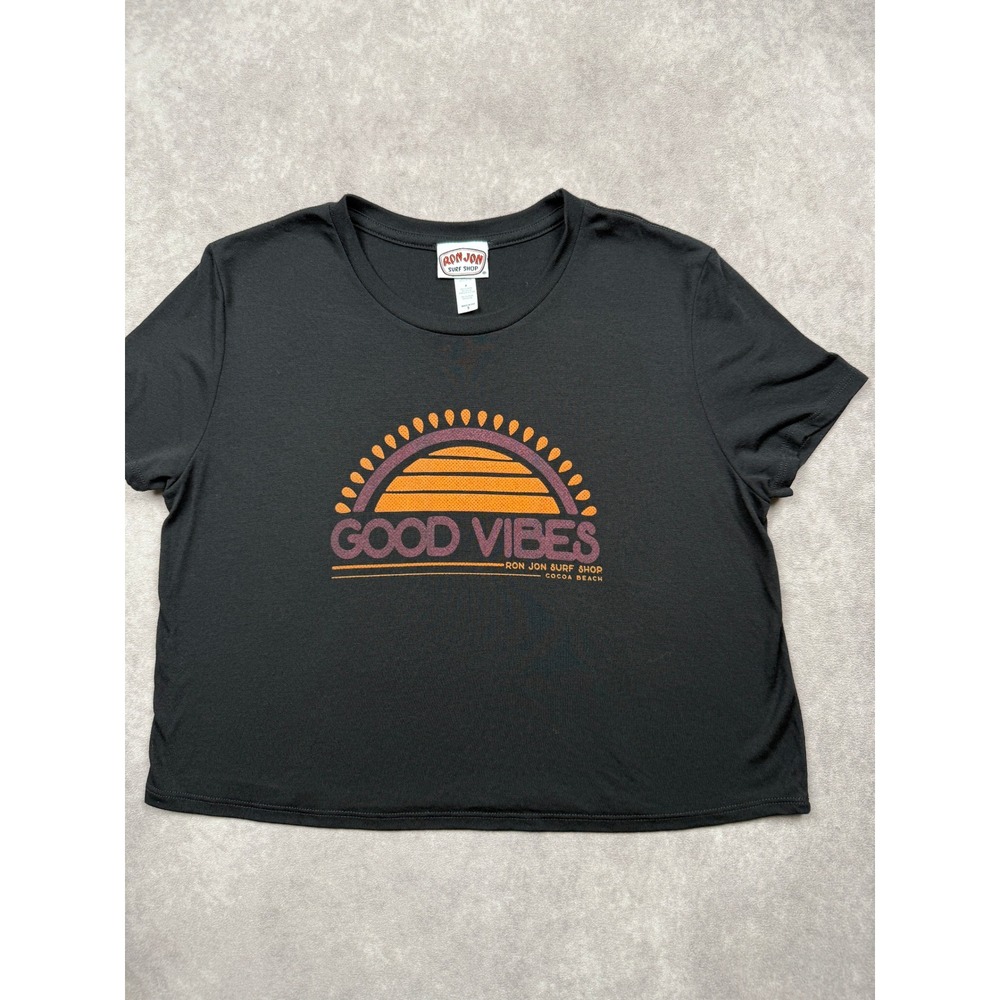 Ron Jon Surf Shop Women S Good Vibes Cocoa Beach Graphic Black Crop T Shirt USA